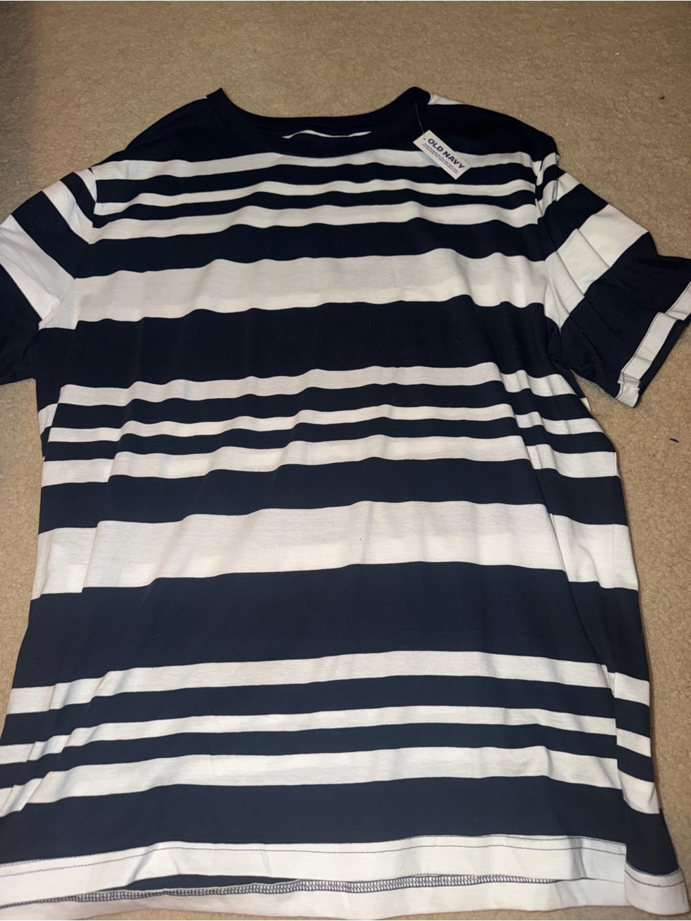 Old Navy Men’s Navy & White Striped Short Sleeve Crew Tee